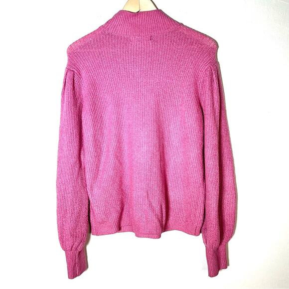 Marled pink mock neck cable knit puff sleeve sweaters size large L B148 - Picture 4 of 4